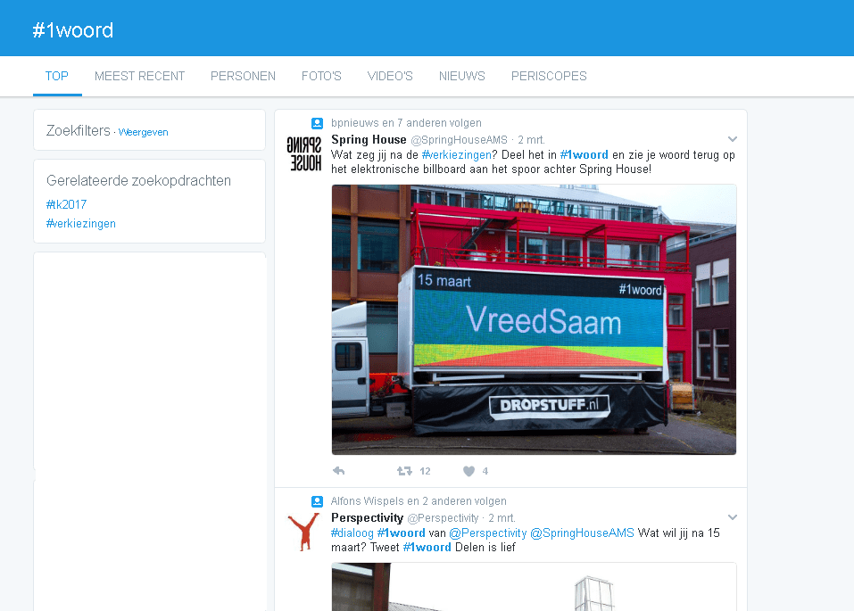 #1woord outdoorcampagne van start voor de verkiezingen, tweet mee! #TK2017 1 1woordd