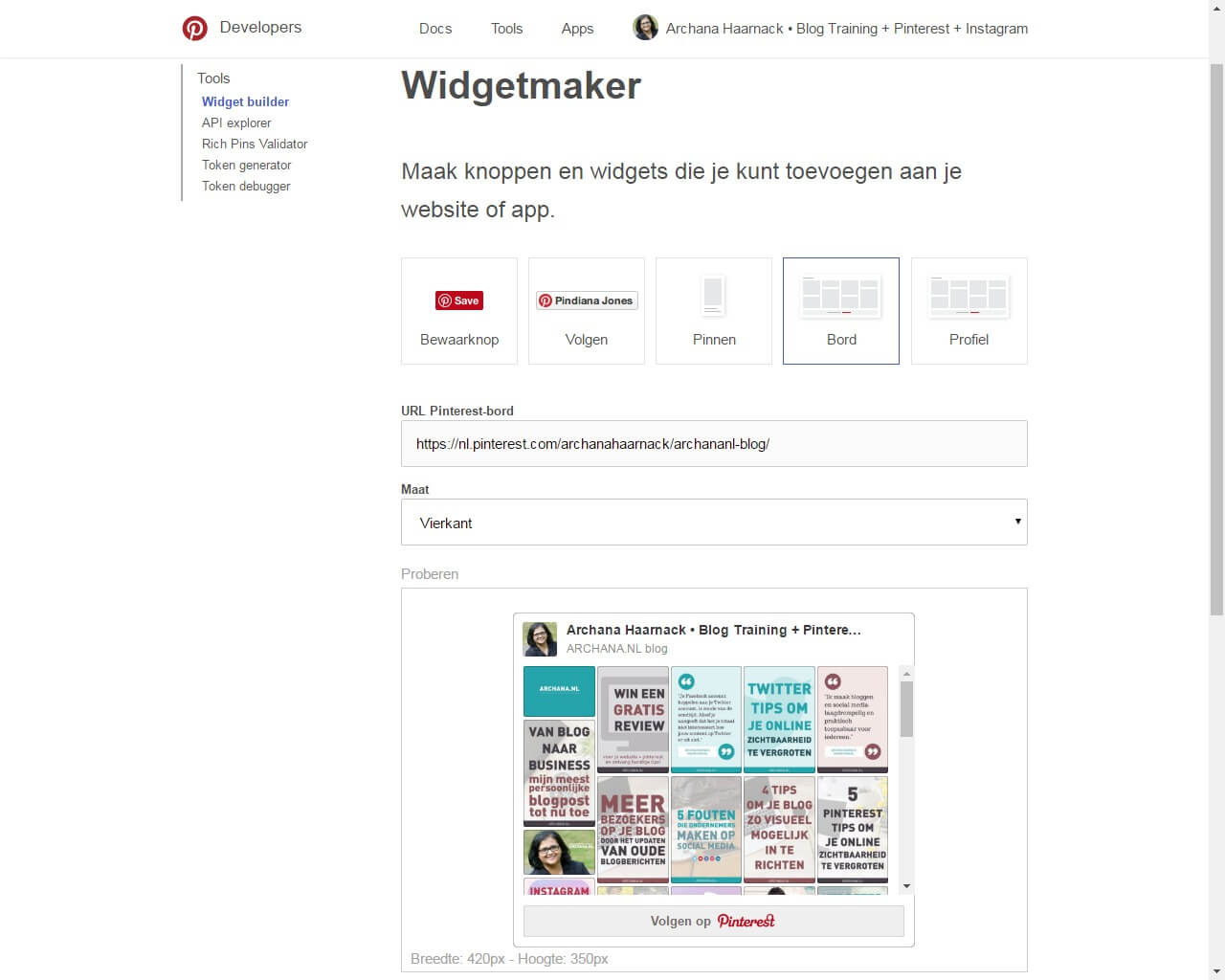 5 tips om je blog social media vriendelijk te maken | Pinterest widgetmaker | ARCHANA.NL voor nieuws.marketing