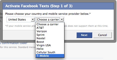 facebook mobile carriers