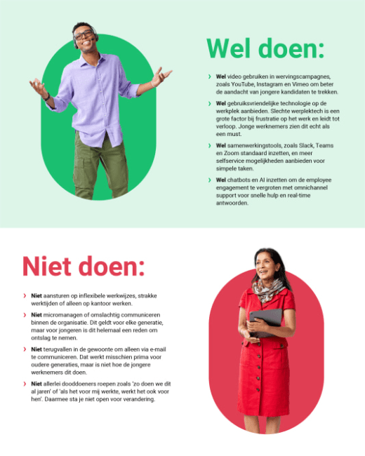 Het onderzoek is gehouden in het Verenigd Koninkrijk, Frankrijk, Duitsland, Zweden en Noorwegen. Generatie-expert Wijnand de Jong ziet na onderzoek onder honderden Nederlandse jongeren vergelijkbare verwachtingen van Gen Y en Z in Nederland. "Organisaties zien dat er iets moet veranderen om Gen Z aan boord te brengen, én te houden. Jonge talenten willen graag ervaren dat een nieuwe baan een vrijwel perfecte match is met wie zij zelf zijn. En ze willen zo snel mogelijk meepraten en meedoen. Op hun eigen manier, waarbij hun eigen authenticiteit en hun eigen persoonlijke ontwikkeling centraal staan. Als een organisatie daar geen rekening mee houdt, komt die op een jong talent binnen no-time heel verouderd over. En dan staan ze ook meteen met één been buiten en hoppen naar een ander bedrijf om daar meer kansen te krijgen, en die te kunnen pakken." "De eerste echt digitale generaties worden onafhankelijk en betreden nu de arbeidsmarkt. Dit rapport, dat we samen met Freshworks hebben opgesteld, laat zien hoe de werkhouding de afgelopen jaren is veranderd," zegt Dr Alexander Grous, Academic Associate bij LSE. "Om het potentieel te benutten van de eerste generaties die opgroeiden met internet en smartphones, moeten we hun motivatie en houding goed begrijpen. Alleen dan kunnen bedrijven deze nieuwe technofielen precies bieden wat ze willen in zowel een professionele als persoonlijke omgeving." "Als bedrijven echt de juiste talenten willen aanboren, moeten ze weten wat ze drijft - zowel Gens Y als Z verwachten omnichannel en realtime reactie van bedrijven en collega's. Chatbots en AI maken dit mogelijk ", aldus Don van der Does, Sales Manager bij Freshworks. "Lange reactietijden en onhandige chatfuncties wijzen ze meteen af."