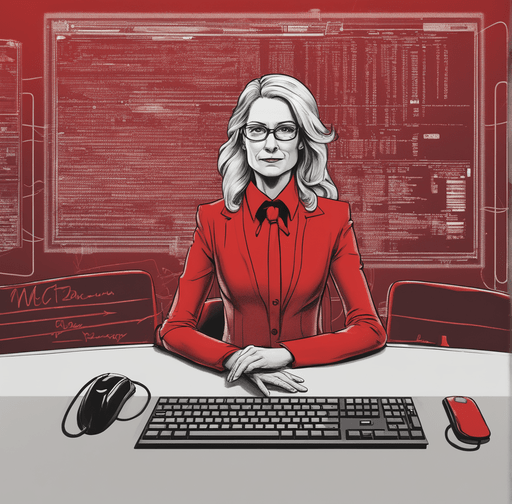 ict tech agency woman in red business costume middle age password ticking on computer blonde 261820499