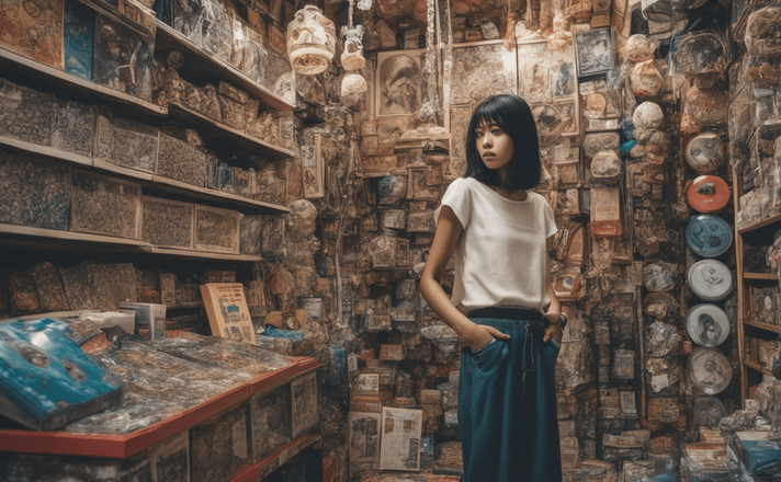 masterpiece urban street photography a nice indian woman searching in a toystore owner in the midd 11484818