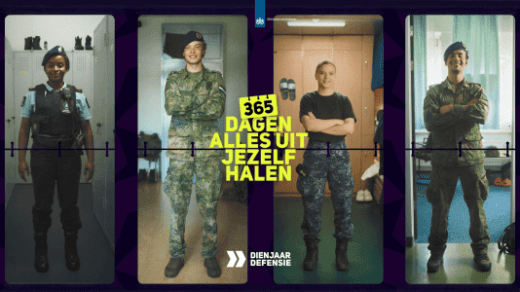 Een jaar geleden ging de eerste lichting van het Dienjaar van start. Het doel: meer jongeren enthousiasmeren voor een militaire carrière bij Defensie. Het Dienjaar biedt jongeren de kans om een jaar lang – betaald – te ervaren hoe het is om bij Defensie te werken. Geen snuffelstage, maar gewoon als volwaardig medewerker, inclusief salaris. Ook de gebruikelijke basistraining is onderdeel van het programma. Na een jaar staat het iedereen vrij om te blijven – als militair of reservist. Brede campagne De Dienjaar-campagne loopt vanaf 1 oktober en omvat (digital) out-of–home in en rondom mbo’s, social video’s, bioscoop, ervaringsvideo’s en verdiepende content.