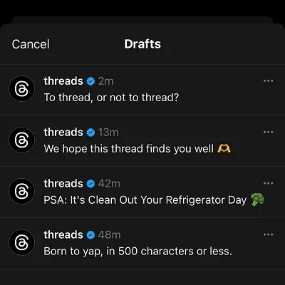 Op Threads nu 100 concepten (drafts) opslaan voor later