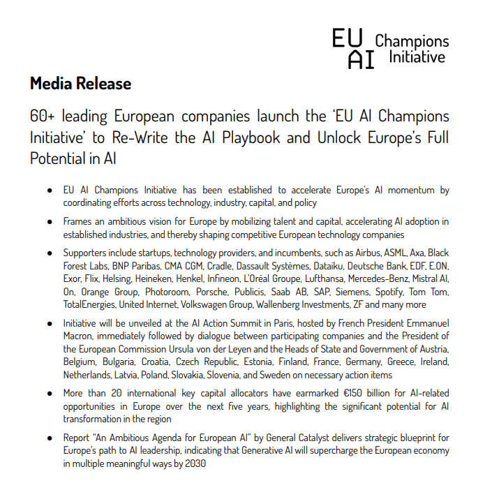 60 Europese bedrijven samen in 'EU AI Champions Initiative' 1 60 Europese bedrijven hebben de 'EU AI Champions Initiative'
