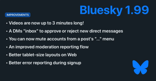 Meer moderatie en 3 minuten video's op Bluesky (versie 1.99)