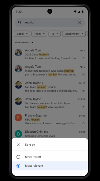 Gmail's AI-zoekfunctie sorteert e-mails op relevantie 1 Gmail's AI-zoekfunctie sorteert e-mails op relevantie