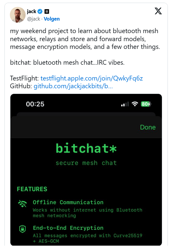 Twitter-oprichter Jack Dorsey toont Bluetooth chat 'bitchat' 2 img 686e6fed7ca02