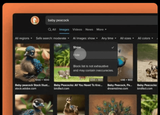 DuckDuckGo heeft een nieuwe functie toegevoegd aan zijn zoekmachine waarmee gebruikers AI-gegenereerde afbeeldingen kunnen filteren uit de zoekresultaten. De functie maakt gebruik van handmatig samengestelde open-sourcelijsten, waaronder die van advertentieblocker uBlockOrigin, om dergelijke beelden te herkennen en te weren. De AI-filter is standaard beschikbaar via het tabblad ‘Afbeeldingen’. Gebruikers kunnen via het menu 'AI-afbeeldingen' aangeven of ze AI-gegenereerde beelden wel of niet willen zien. Wie de zoekmachine gebruikt via noai.duckduckgo.com, krijgt deze filter automatisch geactiveerd. DuckDuckGo benadrukt dat de filter niet alle AI-beelden kan detecteren, gezien de beperkingen van de gebruikte lijsten. Toch ziet het bedrijf de functie als een manier om gebruikers meer controle te geven over de hoeveelheid AI-content die zij tegenkomen. De zoekmachine, die zich sterk profileert op het gebied van privacy, stelt dat het niet tegen AI is: zo bracht het onlangs zelf nog AI-chatbots uit.