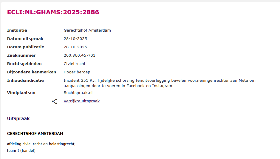 Schorsing tijdelijk uitvoering van bevel aan Meta: aanpassingen Facebook en Instagram krijgen uitstel 1 img 6901c3c081632