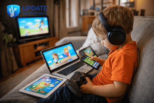 Jongen speelt games op apparaten.