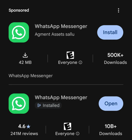 Nep-WhatsApp meer dan 500.000 keer gedownload via Google Play Store: gebruikers misleid door gesponsorde app